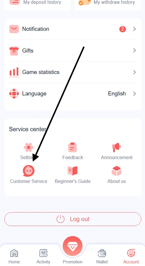  Click the customer service option