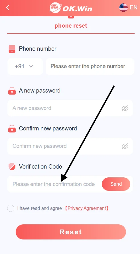 Enter the verification code sent to your mobile number