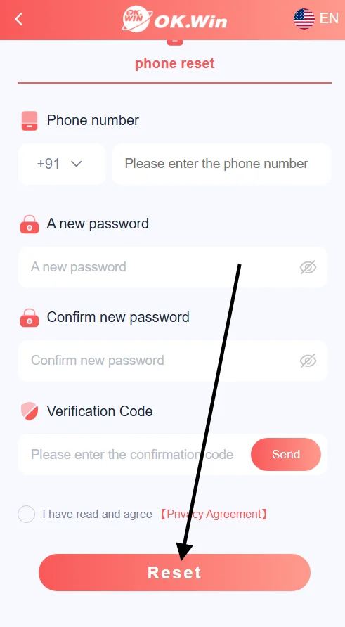 Tap the reset button to complete your password reset