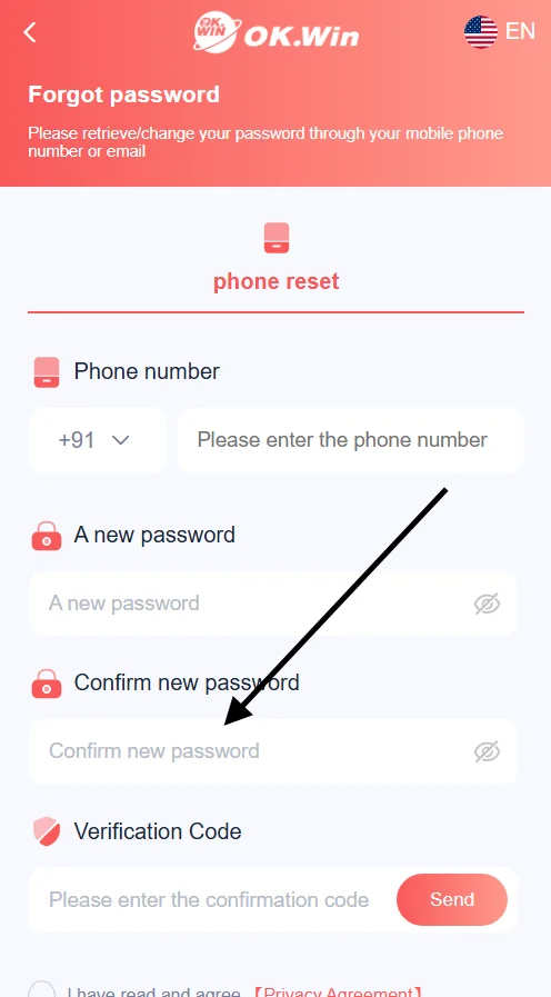 Re-enter the new password to confirm your password reset
