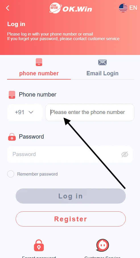 Enter your registered phone number on the login page
