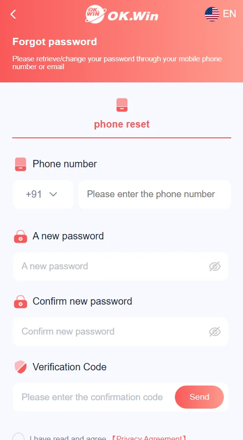 OK Win forgot password page with password reset option